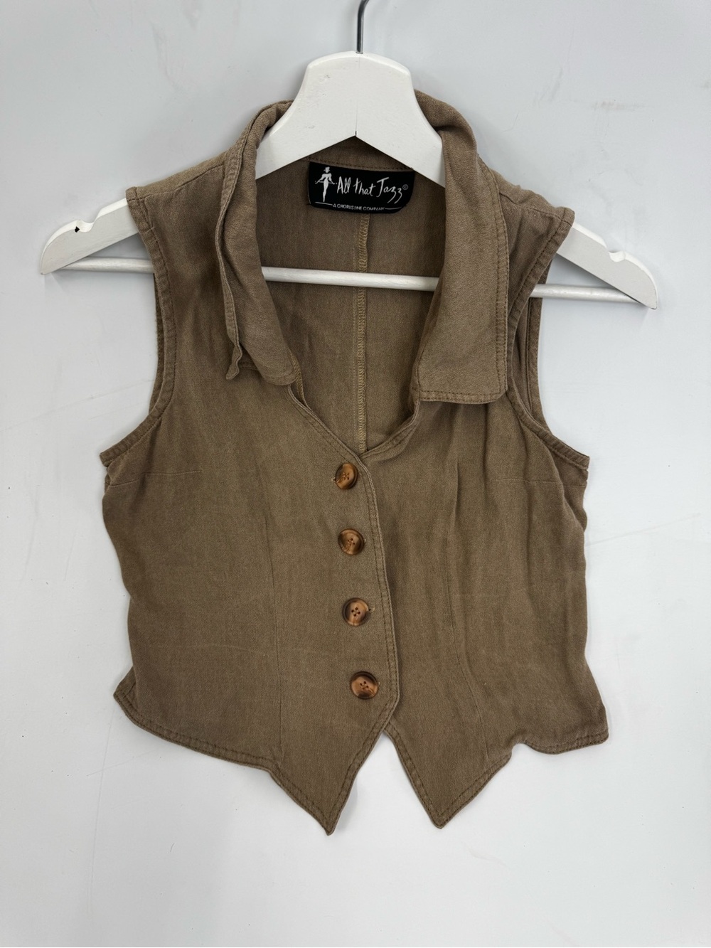 All That Jazz Vintage Brown Sleeveless Button Front Vest Top